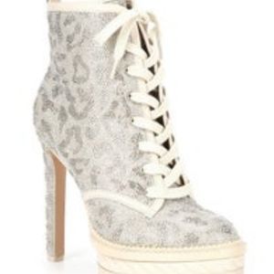 Gianni Bini Halland Glitzy Embellished Leopard Platform Heeled Booties